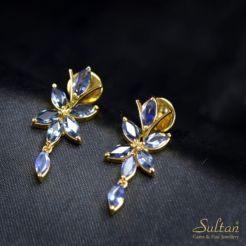 18K Earring Yellow Gold Blue Sapphire Drops  | Daily Wear Fine Jewellery