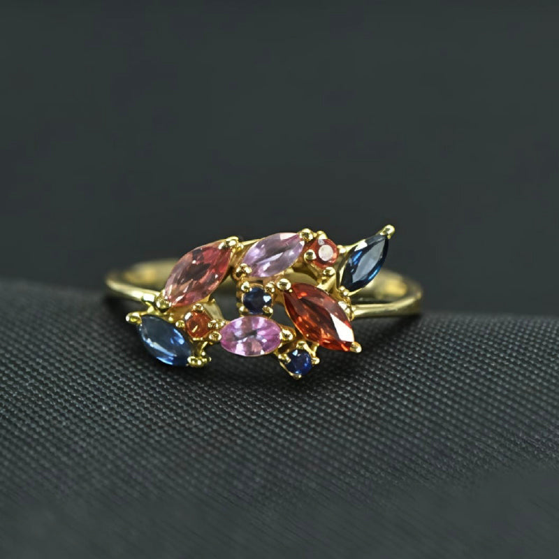 18K Yellow Gold Multi Colour Sapphire Ring | Daily Wear Fine Jewellery