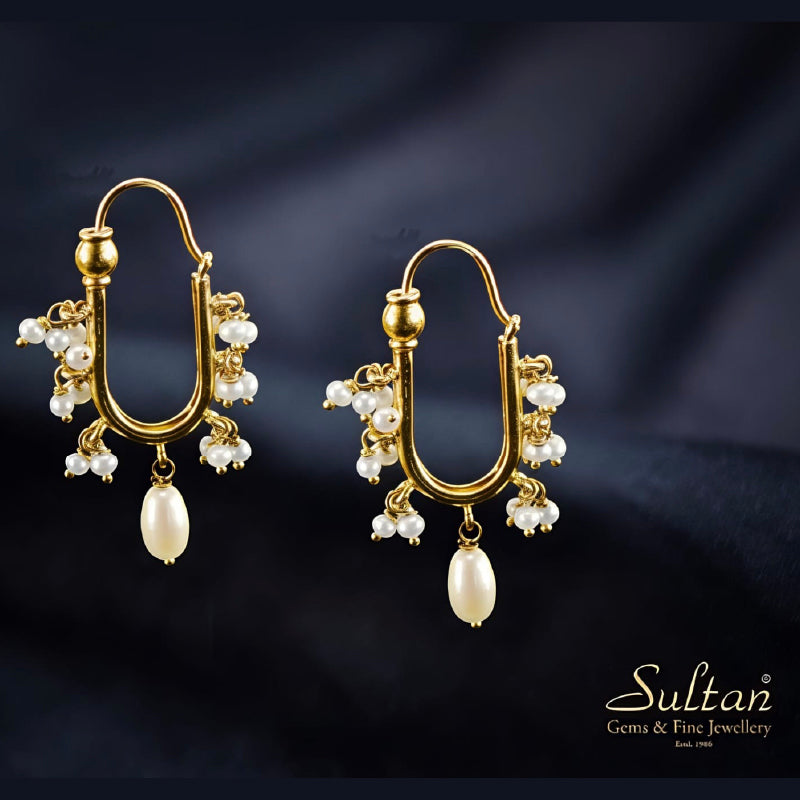 18K Earring Yellow Gold Pearl Dangler | Daily Wear Fine Jewellery