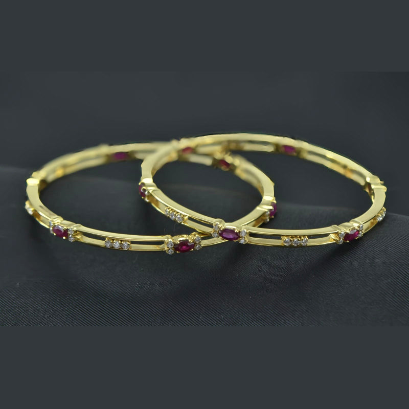 18K Yellow Gold Ruby Diamond Bangle Pair | Daily Wear Fine Jewellery