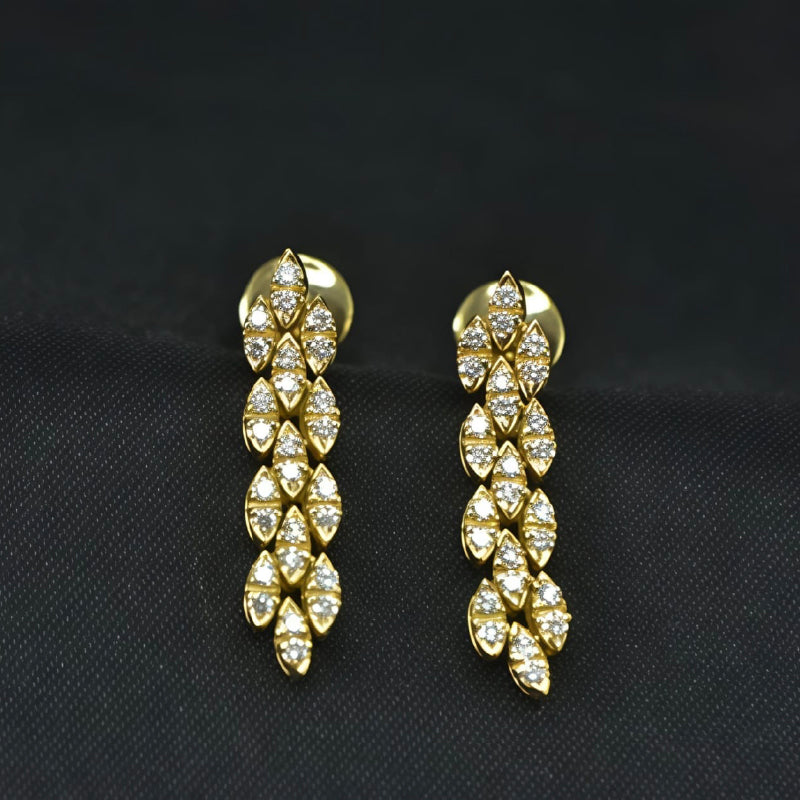 18K Earring Yellow Gold Diamond Dangler | Festive Wear Fine Jewellery