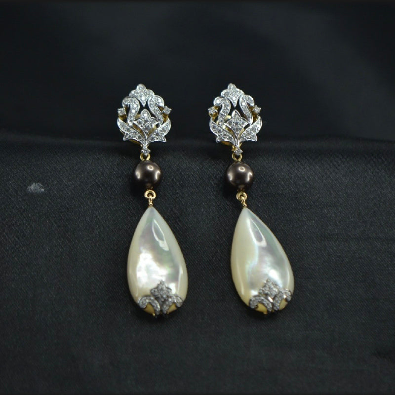 18K Earring Yellow Gold Diamond Pearl Dangler | Festive Wear Fine Jewellery