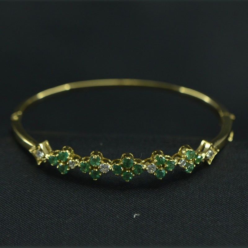 18K Yellow Gold Diamond Emerald Floral Bracelet | Festive Wear Fine Jewellery