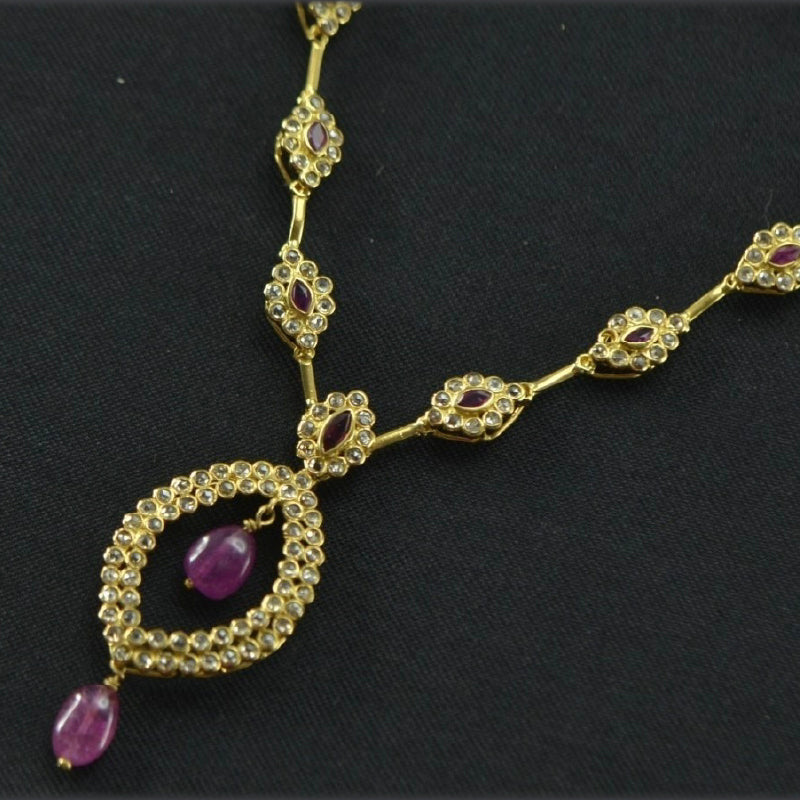 22K Yellow Gold Rose Cut Diamond Ruby Pendant Necklace | Festive Wear Fine Jewellery
