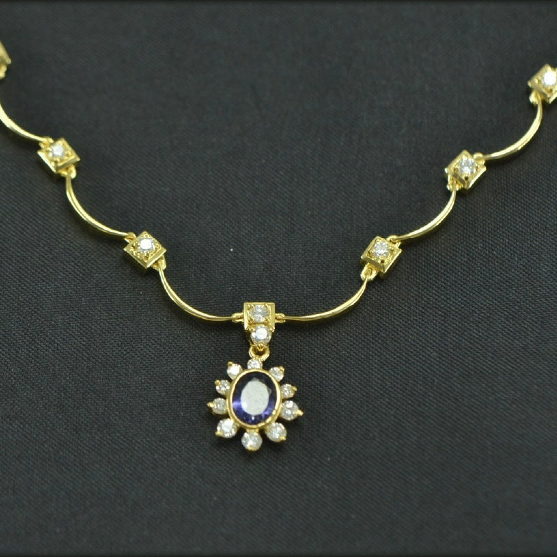 18K Yellow Gold Diamond Tanzanite Necklace | Festive Wear Fine Jewellery