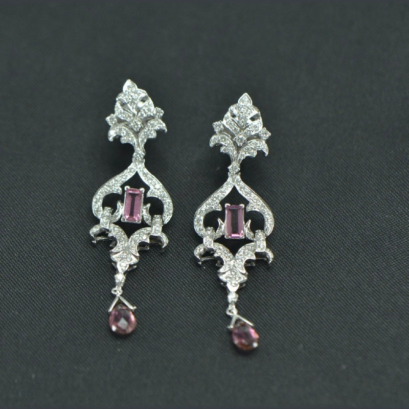 22K Earring Yellow Gold Diamond Tourmaline Dangler | Festive Wear Fine Jewellery