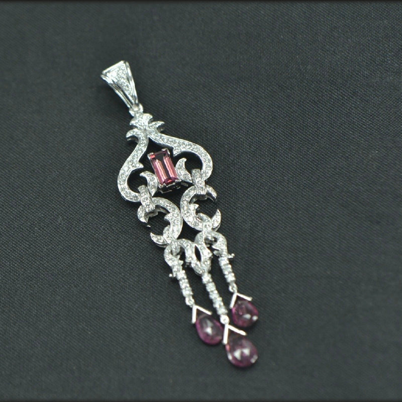 18K White Gold Tourmaline Diamond Long Pendant | Festive Wear Fine Jewellery