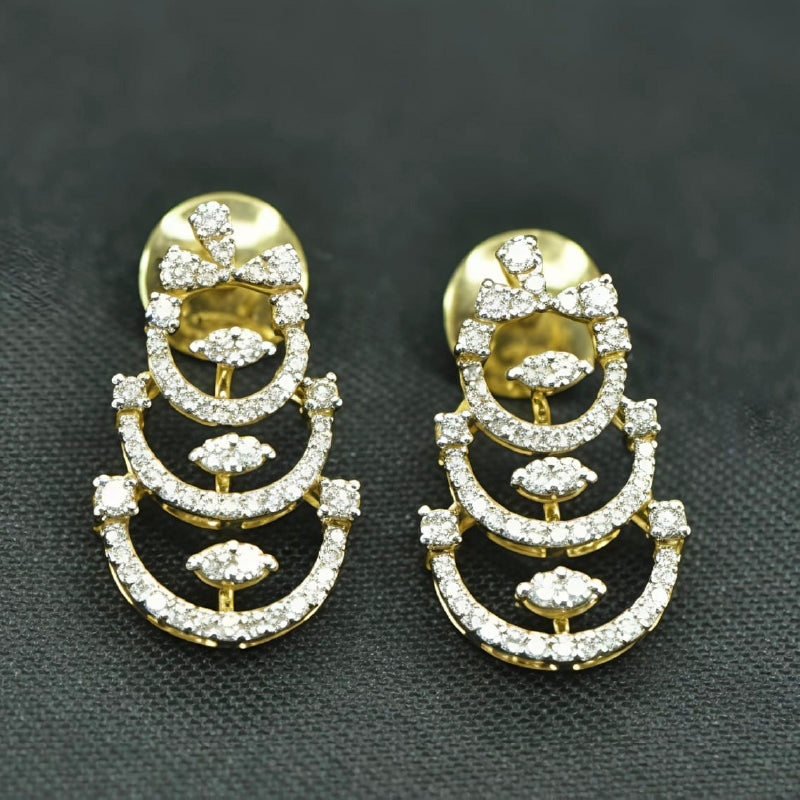 18K Earring Yellow Gold 3 Tier Diamond Dangler | Festive Wear Fine Jewellery