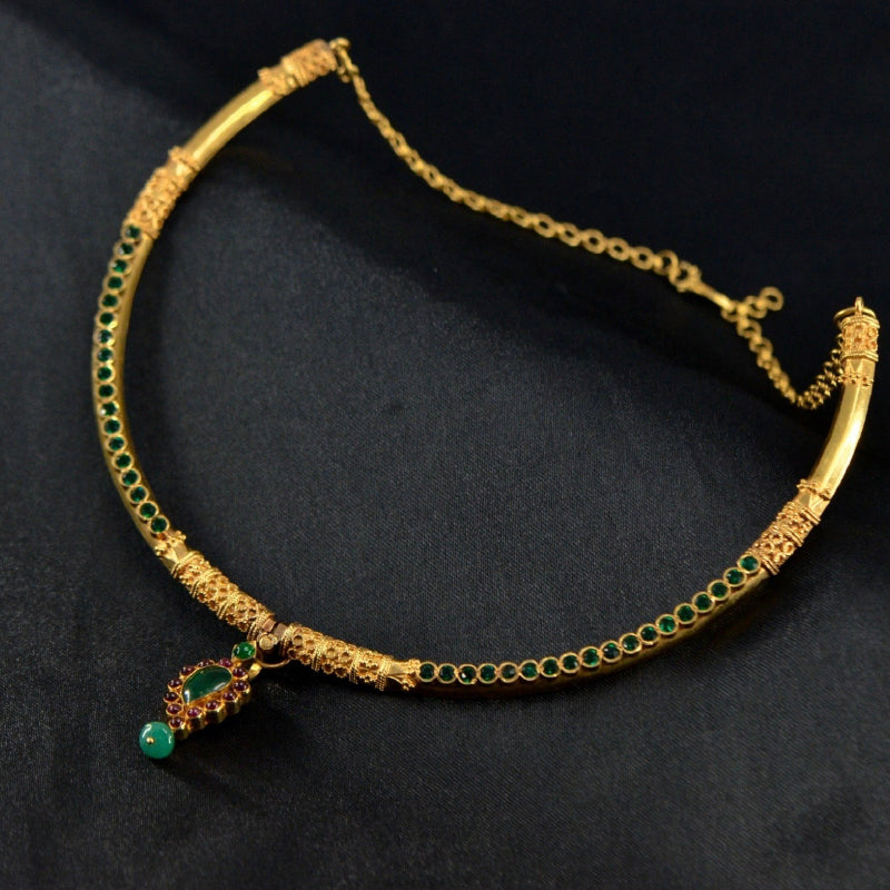 22K Yellow Gold Ruby Emerald Necklace | Festive Wear Fine Jewellery