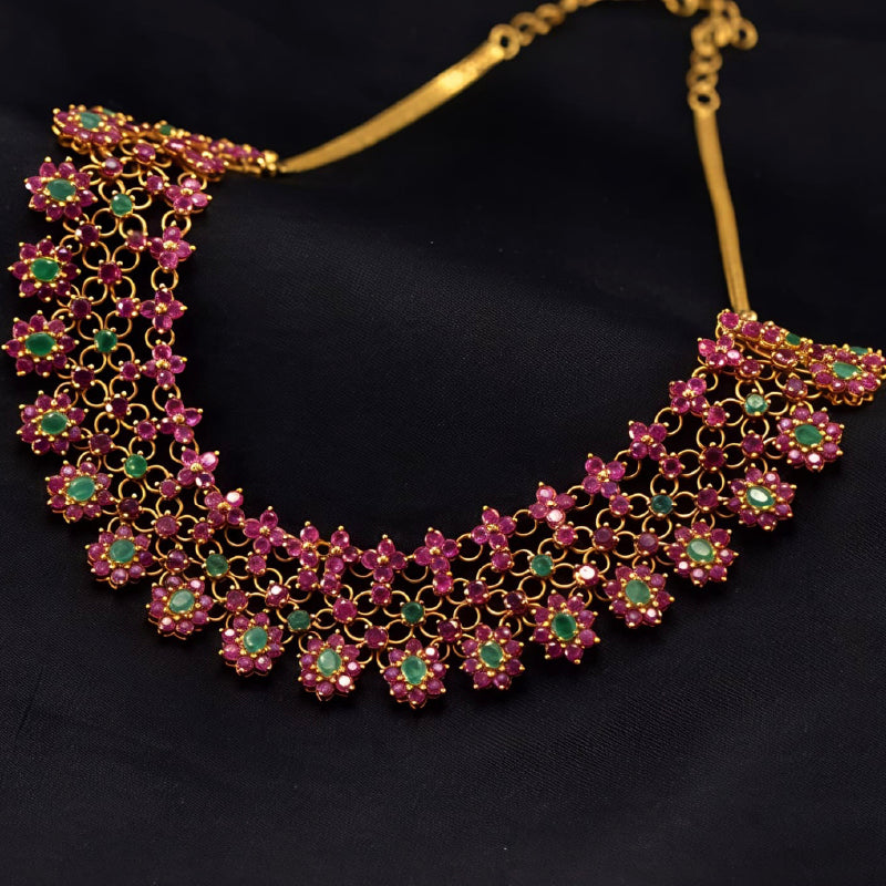 18K Yellow Gold Ruby Emerald Necklace | Festive Wear Fine Jewellery