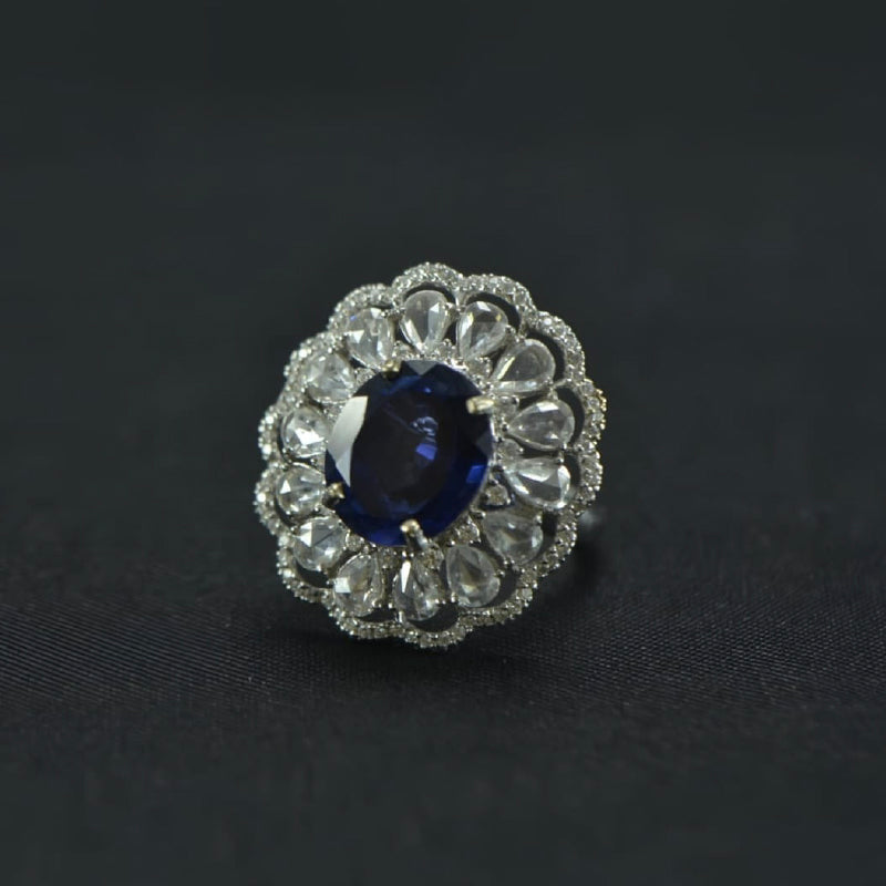 18K Yellow Gold Blue Sapphire Diamond Ring | Festive Wear Fine Jewellery