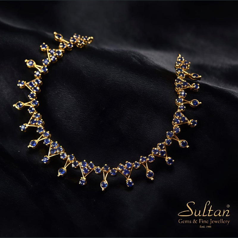 18K Yellow Gold Blue Sapphire Necklace | Festive Wear Fine Jewellery