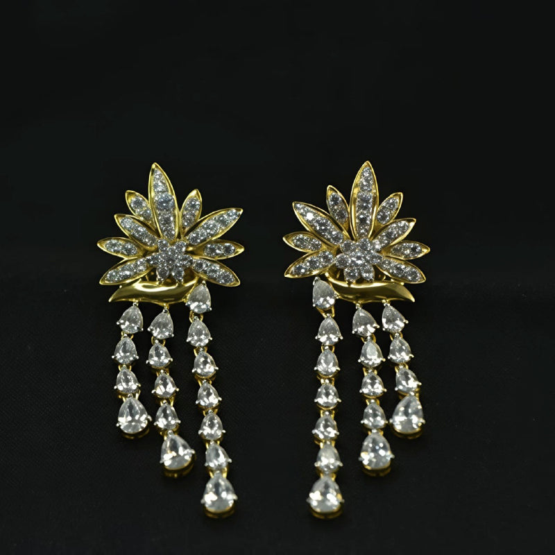 18K Earring Yellow Gold Diamond Dangler | Festive Wear Fine Jewellery