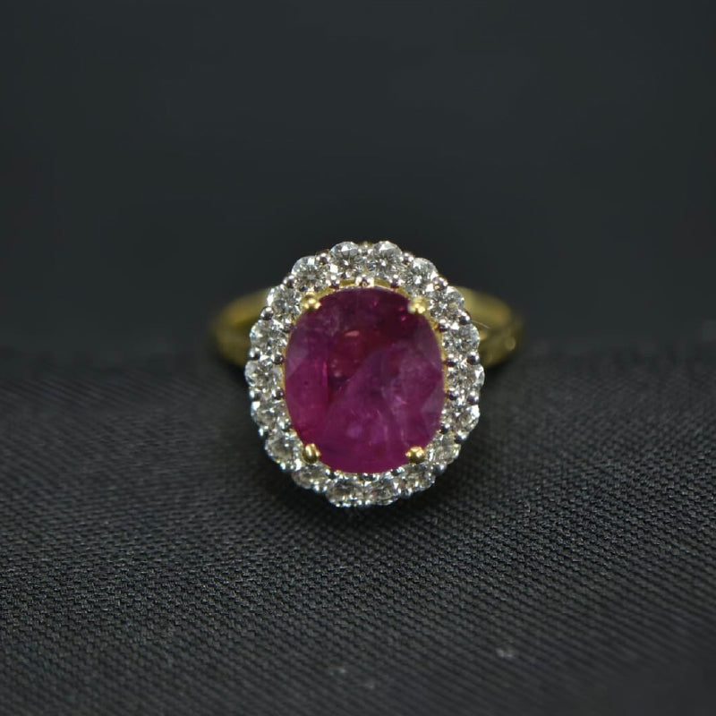 18K Yellow Gold Diamond Ruby Ring | Festive Wear Fine Jewellery
