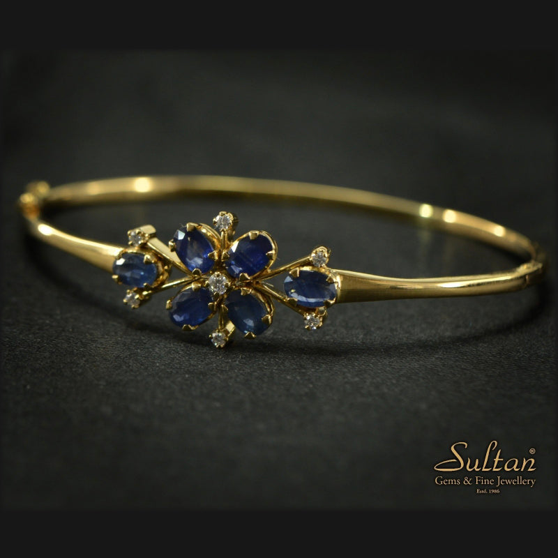 18K Yellow Gold Blue Sapphire Diamond Bracelet | Festive Wear Fine Jewellery