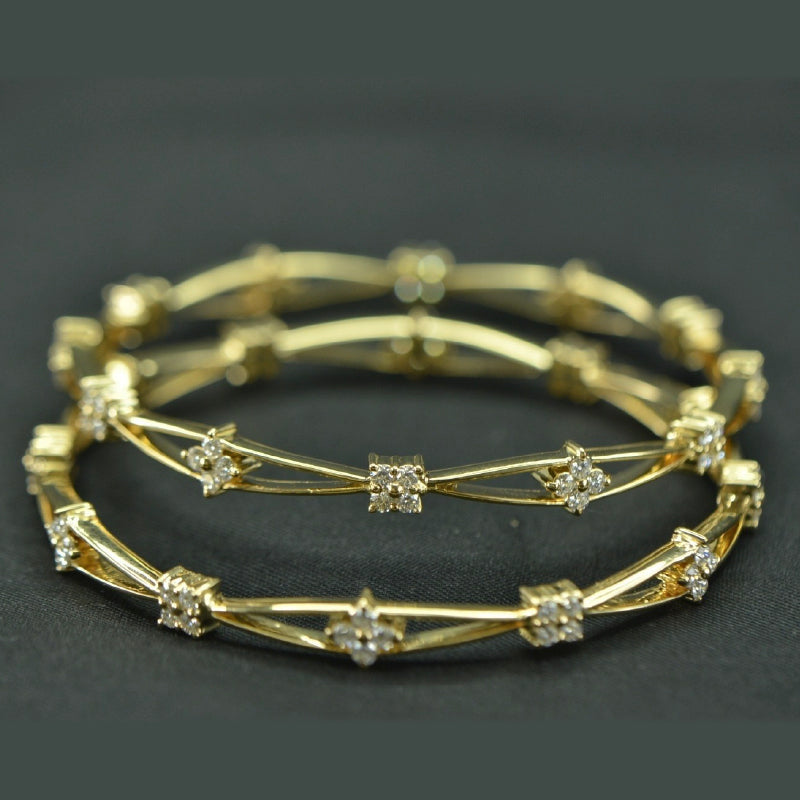 18K Yellow Gold Diamond Floral Bangle Pair | Festive Wear Fine Jewellery
