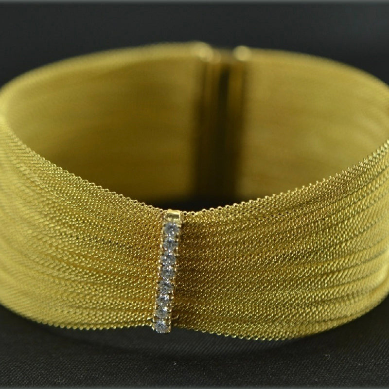 22K Yellow Gold Mesh Diamond Bracelet | Festive Wear Fine Jewellery