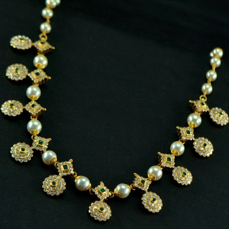 22K Yellow Gold Diamond Emerald Pearl Multi Pendant Necklace | Festive Wear Fine Jewellery