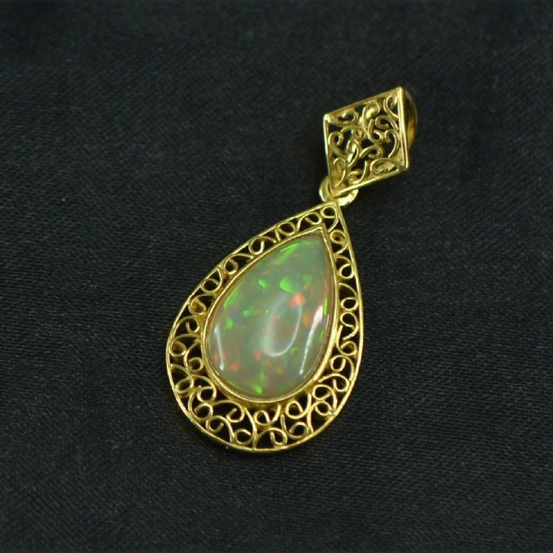 18K Yellow Gold Opal Pendant | Festive Wear Fine Jewellery