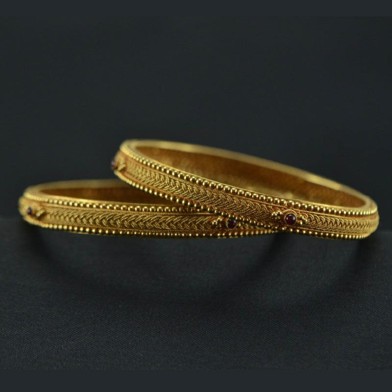 22K Yellow Gold Ruby Bangle Pair | Festive Wear Fine Jewellery