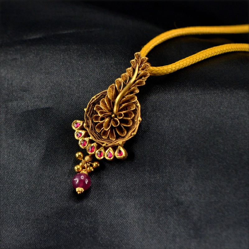 22K Yellow Gold Ruby Long Pendant | Festive Wear Fine Jewellery