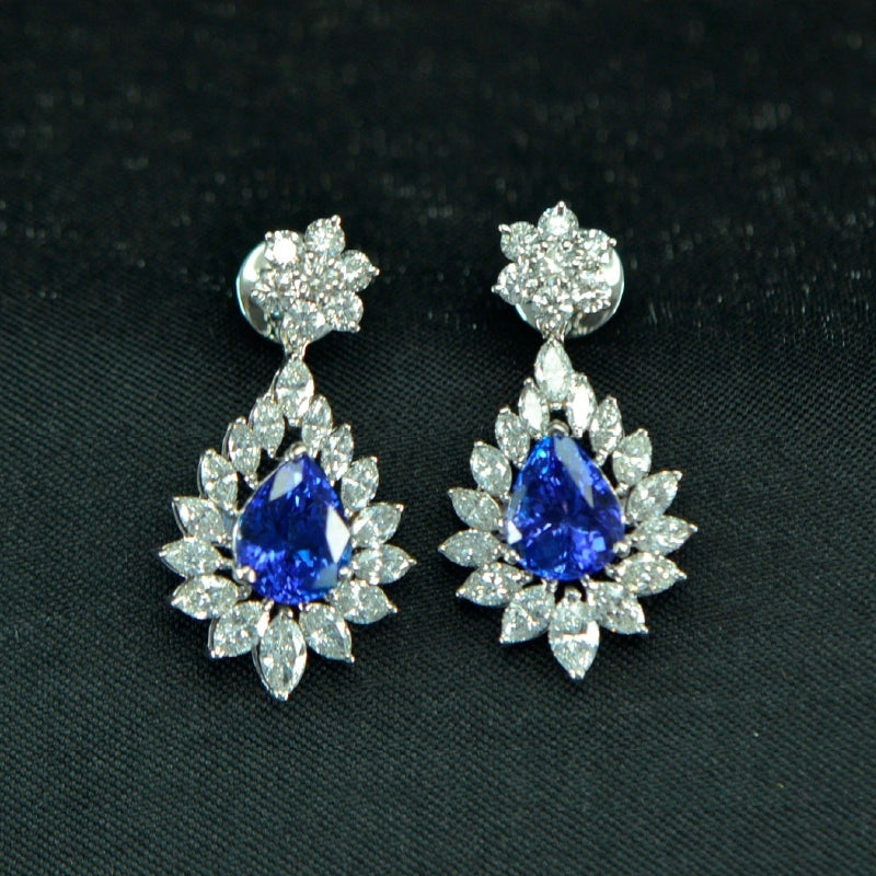 22K Earring Yellow Gold Diamond Blue Sapphire Drops | Festive Wear Fine Jewellery