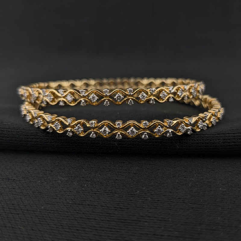 18K Bangle Pair Yellow Gold Diamond | Festive Wear Fine Jewellery