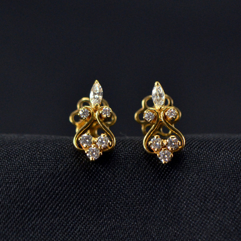 18K Earring Yellow Gold Diamond  | Daily Wear Fine Jewellery