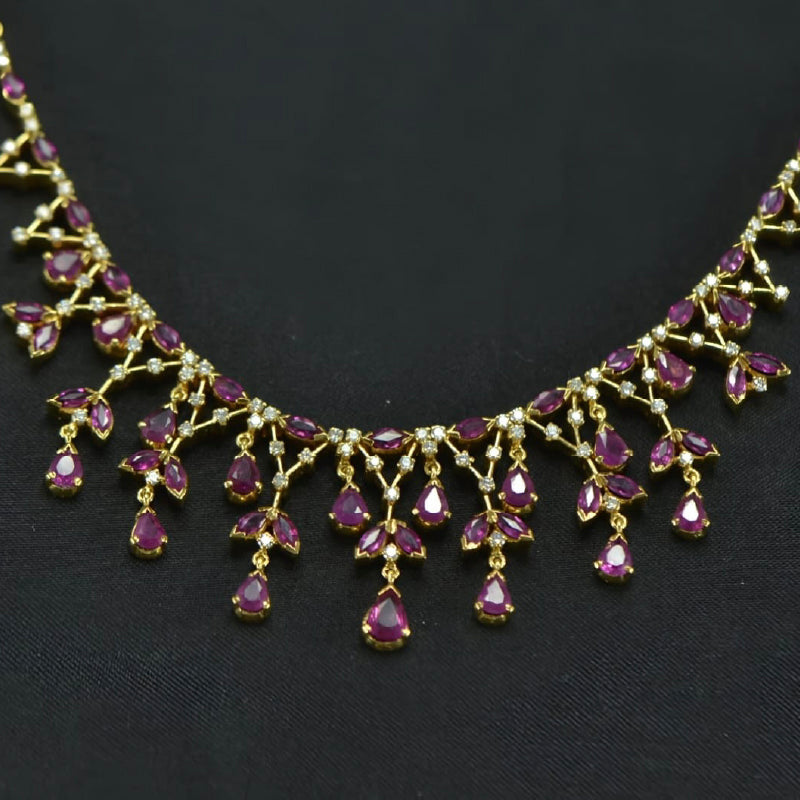 18K Yellow Gold Ruby Diamond Necklace | Festive Wear Fine Jewellery