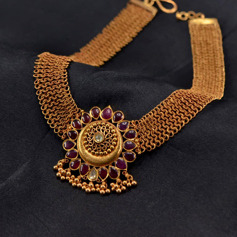 22K Yellow Gold Diamond Ruby Pendant | Festive Wear Fine Jewellery
