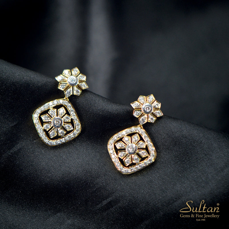 18K Earring Yellow Gold Diamond Dangler | Festive Wear Fine Jewellery