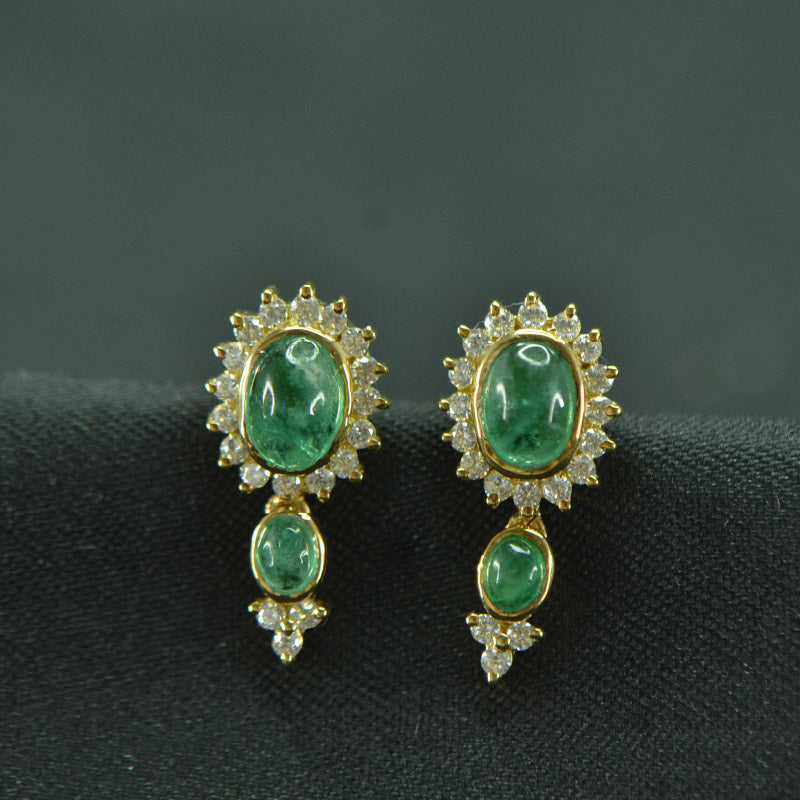 18K Earring Yellow Gold Emerald Diamond  | Daily Wear Fine Jewellery