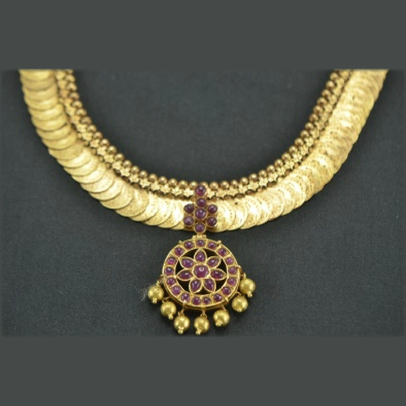 22K Yellow Gold Kaasu mala Ruby Traditional Necklace | Festive Wear Fine Jewellery