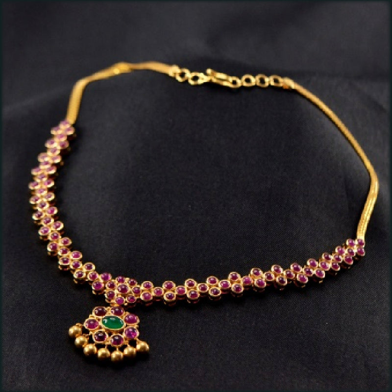 18K Yellow Gold Ruby Emerald Traditional Necklace | Festive Wear Fine Jewellery