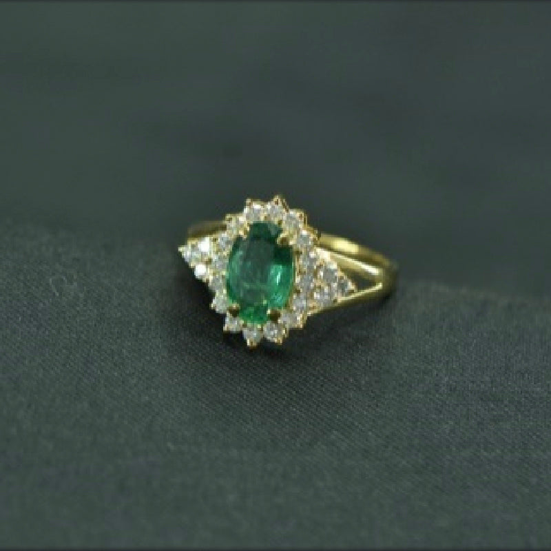 18K Yellow Gold Emerald Diamond Ring | Festive Wear Fine Jewellery