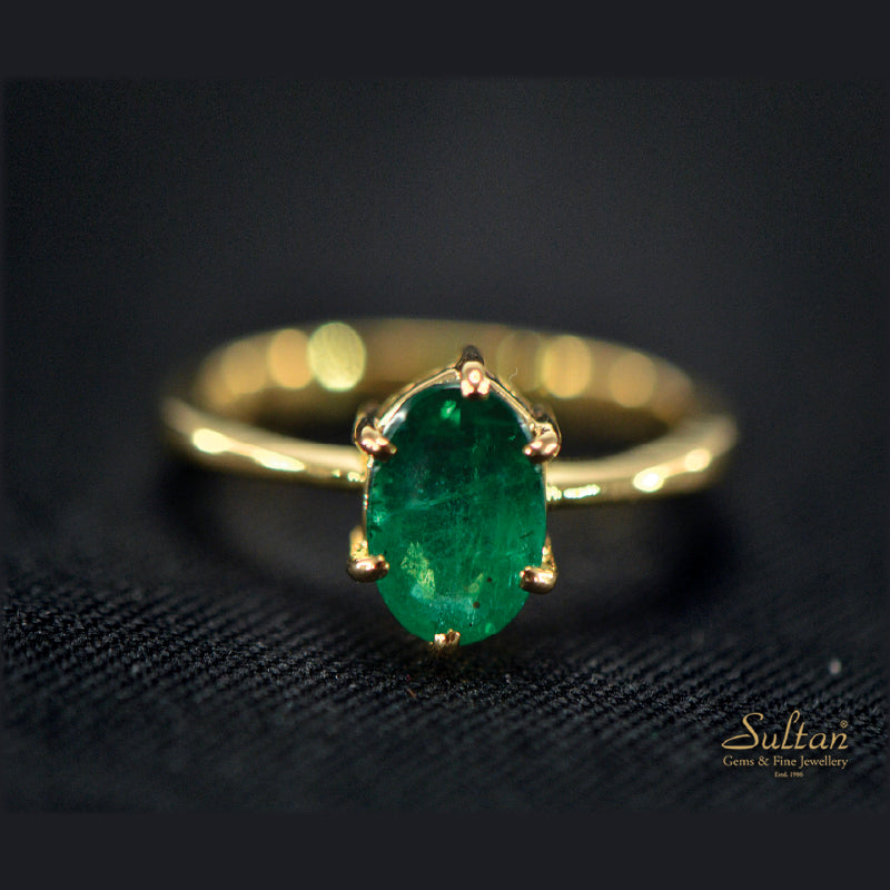 18K Yellow Gold Oval Emerald Ring | Daily Wear Fine Jewellery