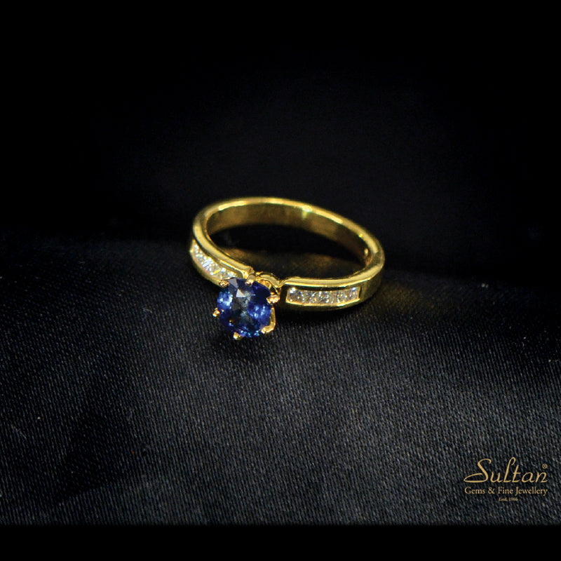 18K Yellow Gold Blue Sapphire Diamond Ring | Festive Wear Fine Jewellery