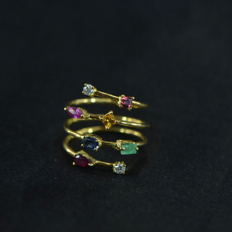 18K Ring Yellow Gold Ring Ruby Emerald Blue Sapphire Yellow Sapphire Diamond | Daily Wear Fine Jewellery