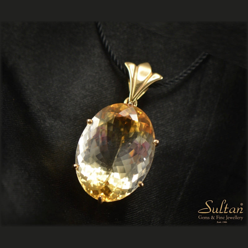18K Yellow Gold Citrine Stone Pendant | Festive Wear Fine Jewellery