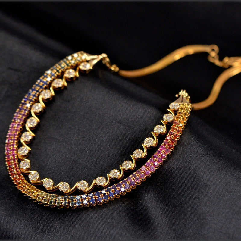 18K Yellow Gold Diamond Multi Colour Sapphire Necklace | Festive Wear Fine Jewellery
