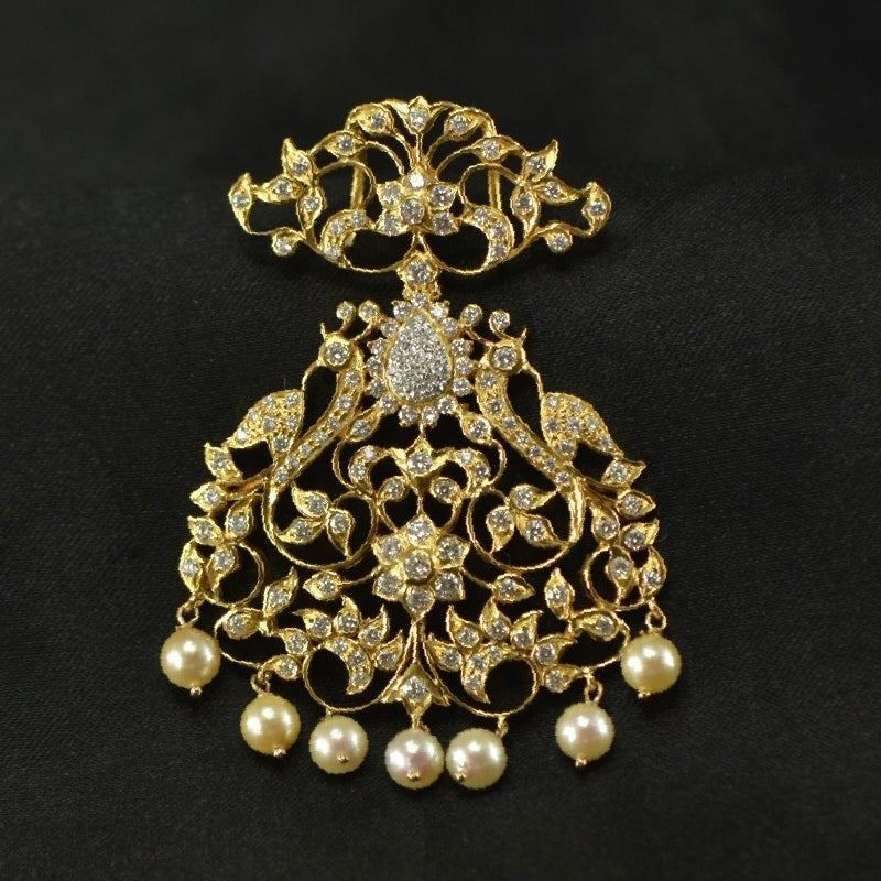 22K Yellow Gold Diamond Pearl Pendant | Festive Wear Fine Jewellery