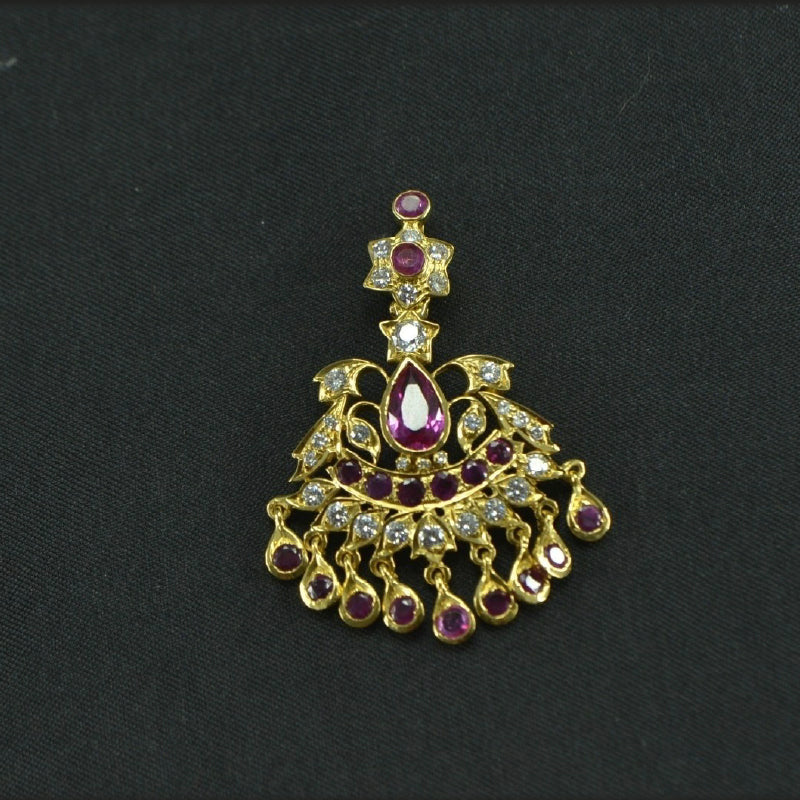 22K Yellow Gold Diamond Ruby Pendant | Festive Wear Fine Jewellery