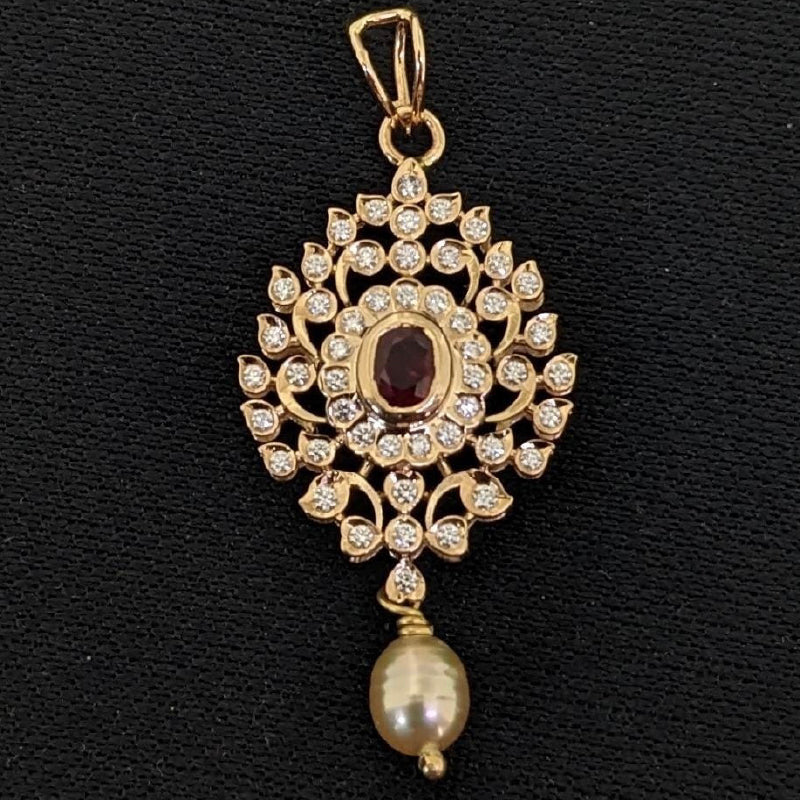 22K Yellow Gold Diamond Ruby Pearl Pendant | Festive Wear Fine Jewellery