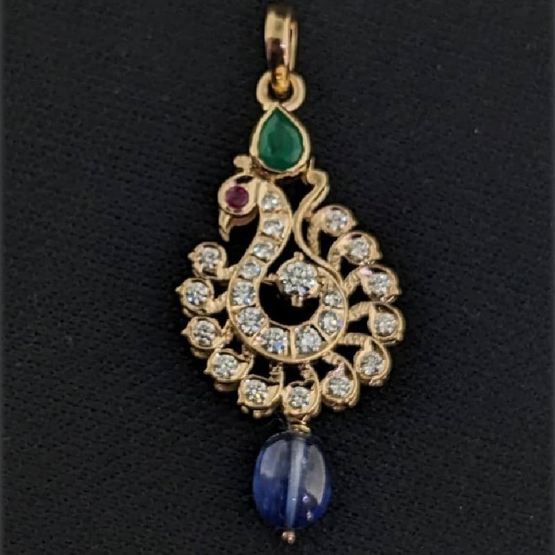 22K Yellow Gold Diamond Ruby Emerald Annam Pendant | Festive Wear Fine Jewellery