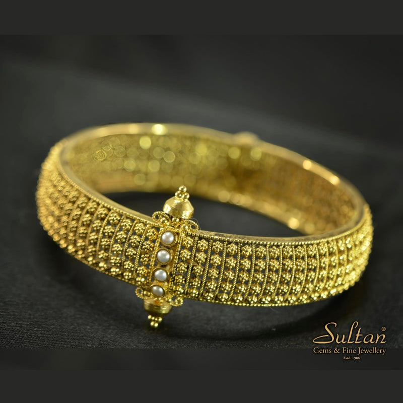22K Yellow Gold Pearl Rows Bangle Single | Festive Wear Fine Jewellery