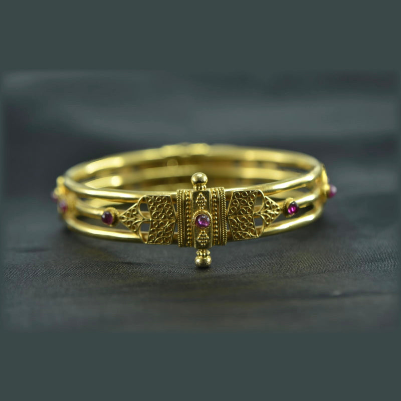 22K Yellow Gold Ruby Bangle Single | Festive Wear Fine Jewellery