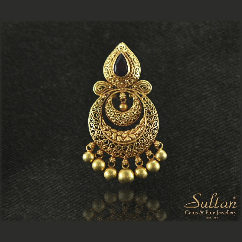 22K Yellow Gold Garnet Pendant | Party Wear Fine Jewellery