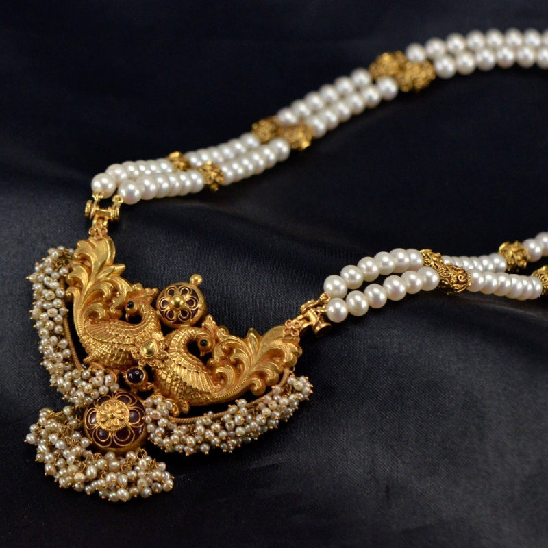 22K Yellow Gold Ruby Pearl Pendant | Festive Wear Fine Jewellery