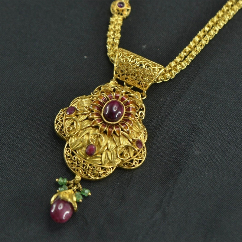 22K Yellow Gold Ruby Emerald Pendant | Festive Wear Fine Jewellery