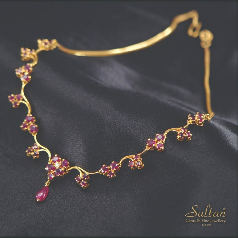 18K Yellow Gold Ruby with Pendant Necklace | Festive Wear Fine Jewellery
